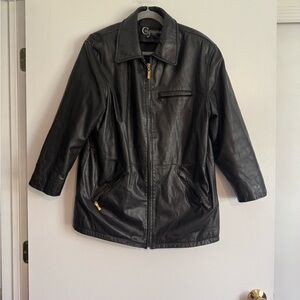 Classic Black Leather Jacket with Gold Details